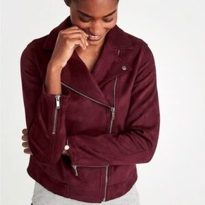 OLD NAVY Suede Feel Moto Motorcycle Double Snap Zipper Front Jacket in Wine